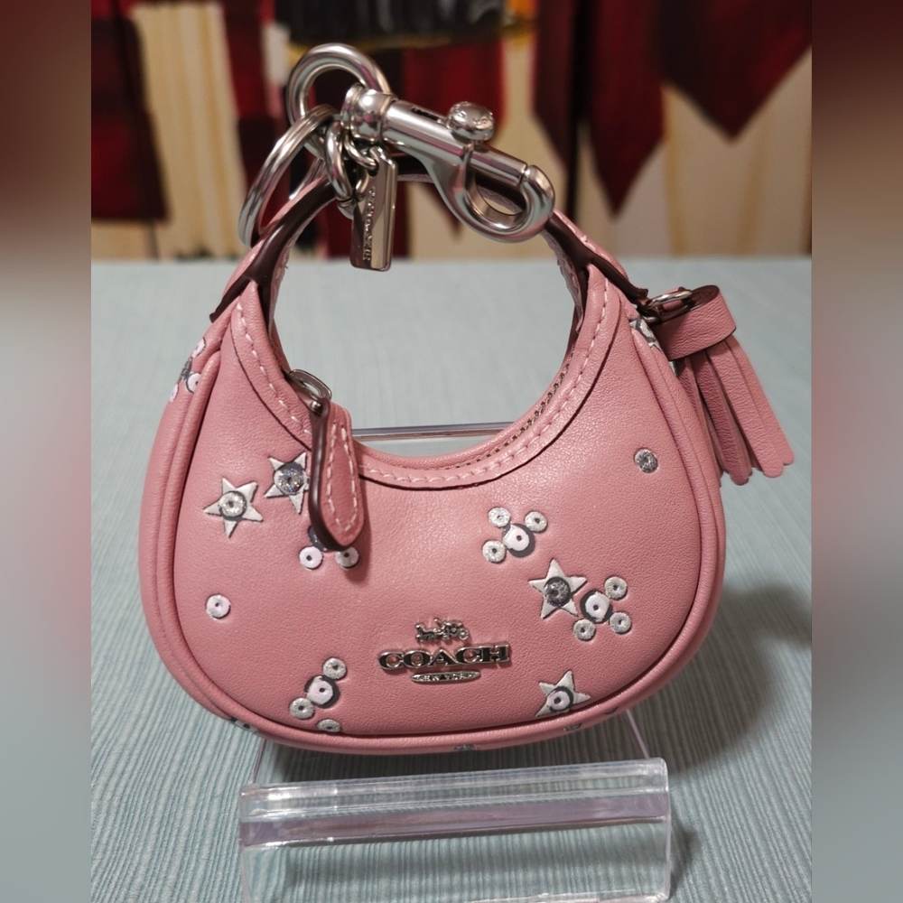 Coach Pink Mini Women's Bag Charm/Keyholder W Star Bling Design NWT